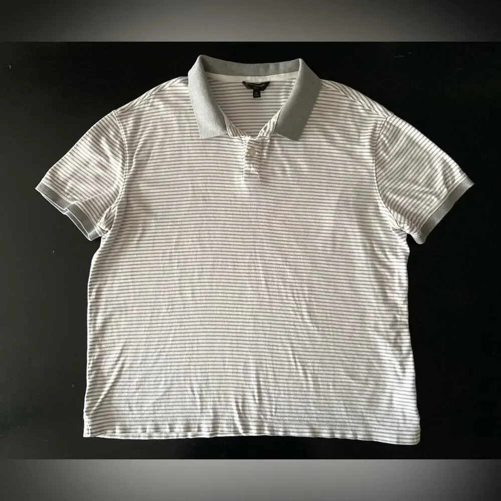 BANANA REPUBLIC Gray/White Stripe Thick Cotton Polo sz XLarge